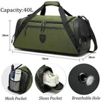 Waterproof 40L Gym Bag with Shoe Compartment