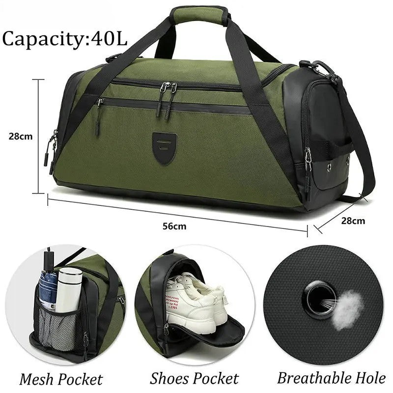 Waterproof 40L Gym Bag with Shoe Compartment